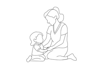 Mother with her child outline vector isolated on white background. Happy mother's day concept