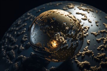 A shiny globe with an abundance of small dots. This image can be used to represent global connectivity or technology advancements