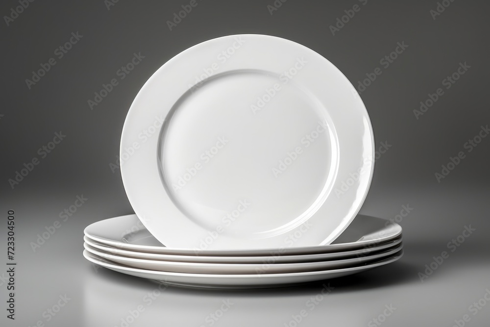 Poster A stack of white plates ready to be used for a meal or event. Versatile and clean design that can be used in various settings