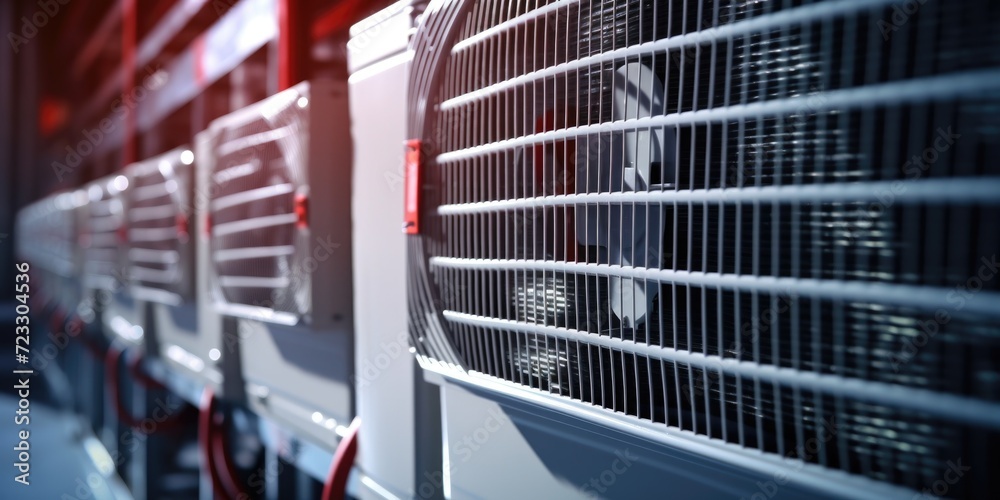 Poster a row of air conditioning units in a room. perfect for illustrating the concept of climate control a