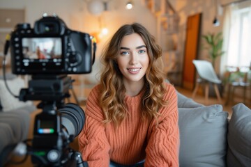 Trendsetting Female Content Creator Recording Lifestyle Video For Social Media