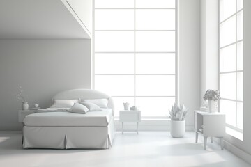 Grey lbedroom concept. Scandinavian interior design. 3D illustration
