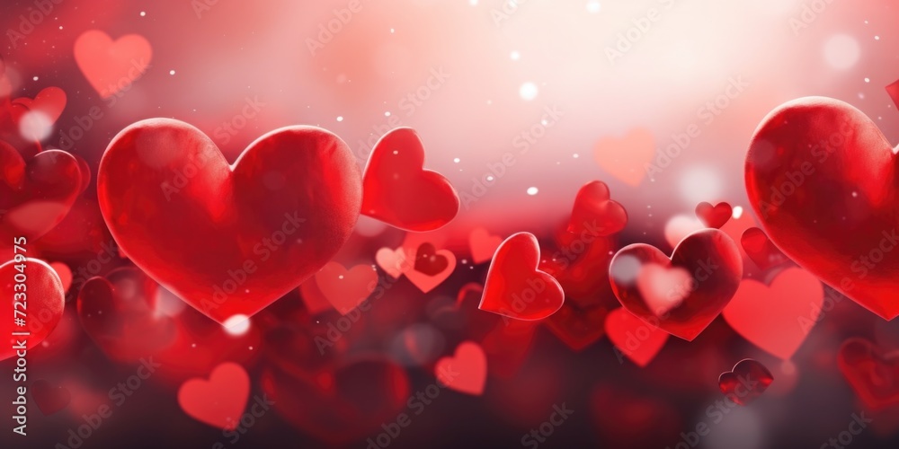Poster a picture of a bunch of red hearts floating in the air. this image can be used to represent love, ro