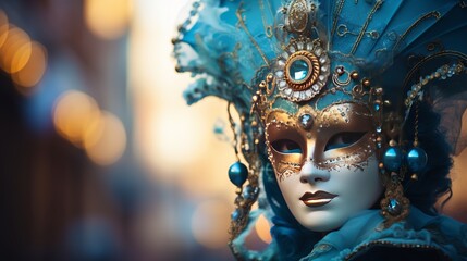 Fototapeta na wymiar Closeup shot of a beautiful carnival mask in a venice street