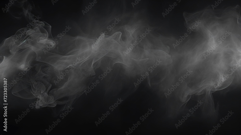 Poster Smoke captured in a close-up shot against a black background. Perfect for adding a mysterious or dramatic touch to your projects