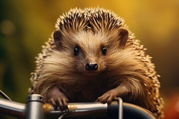 A small hedgehog sitting on top of a bike. Perfect for nature or animal-themed designs
