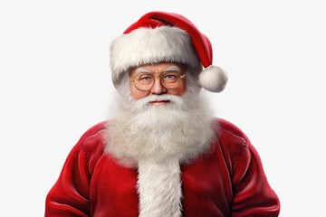 A man dressed in a Santa Claus suit and wearing glasses