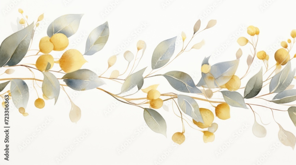 Poster A beautiful watercolor painting depicting a branch of a lemon tree. Perfect for adding a touch of freshness and vibrancy to any space.