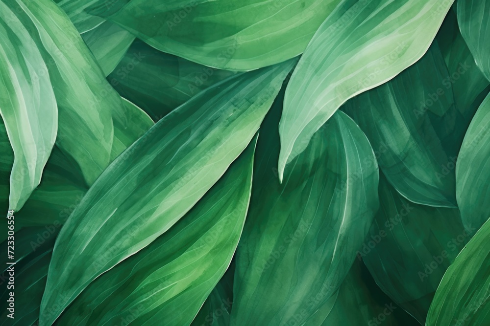 Poster a painting featuring a bunch of green leaves. can be used as a decorative element or for nature-them