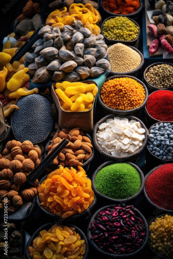 Aufkleber Various types of nuts arranged on a table. Suitable for food-related projects