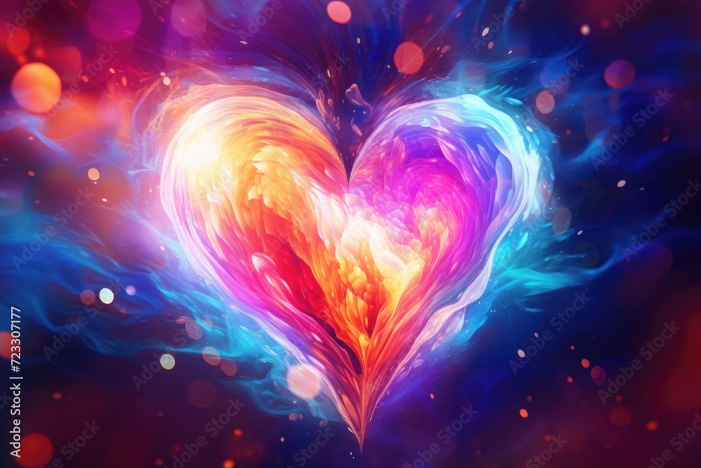 Poster A vibrant heart-shaped image set against a dark background. This versatile picture can be used in various contexts