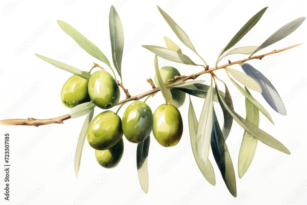 Poster a painting depicting olives on a branch with leaves. can be used to add a touch of nature to various