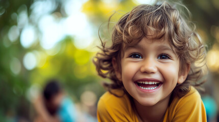 child's joy reflected in a radiant smile outdoors