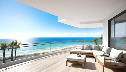 Fototapeta na wymiar 3D design for the balcony of a large, beautiful and contemporary beach house
