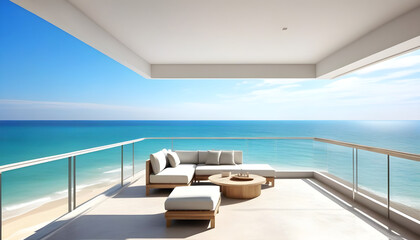 3D design for the balcony of a large, beautiful and contemporary beach house
