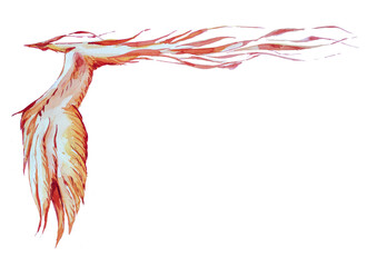 Phoenix watercolor painting. Magical creature watercolor artwork. Phoenix illustration. Wizard's world concept. Fantasy themed clipart isolated on a white background.