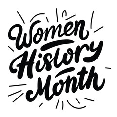 Women History Month text banner in black color. Isolated handwriting inscription, Women History Month. Hand drawn vector art. - obrazy, fototapety, plakaty