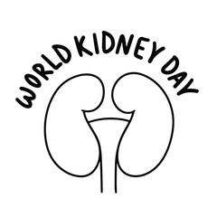 World Kidney Day text banner in black color. Isolated handwriting inscription, World Kidney Day. Hand drawn vector art.