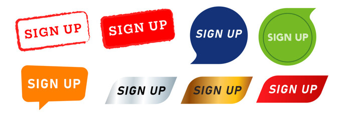 sign up text speech bubble button and stamp label join registration membership advertising