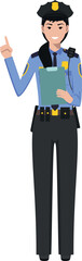 Standing American Policewoman Officer in Traditional Uniform Character Icon in Flat Style. Vector Illustration.