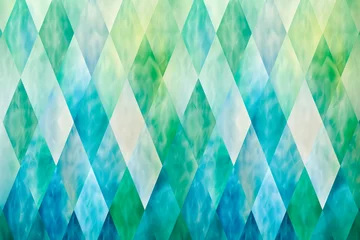 Fotobehang Create a pattern of diamonds with a gradient of green and blue colors © mila103