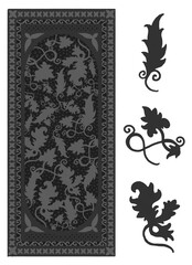 Gothic floral decorated moulding stylized drawing. Ornamental detailed pattern illustration. European medieval decorated stripe.