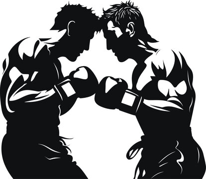 black boxers facing off, boxing match clip art preview