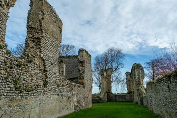 Ancient and abandoned ruins of a medieval priory in the Norfolk countryside