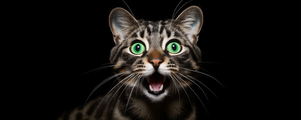 Naklejka premium A cat with its mouth open is looking at the camera. Generated by artificial intelligence.