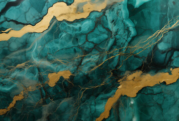 The color turquoise and gold in marble canvas. Generated by artificial intelligence.