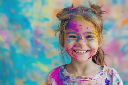 Holi spring festival portrait joyful child playing