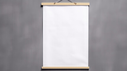 Blank white poster mockup hanging on a wall