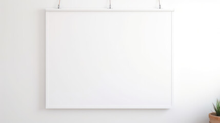 Blank white poster mockup hanging on a wall