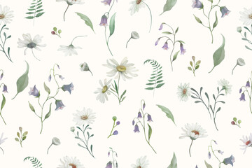 Seamless watercolor pattern. Hand drawn floral illustration isolated on pastel background. Vector EPS.