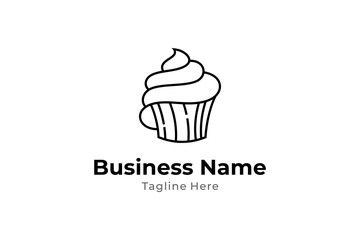 Sweet Cake Cupcake logo in line art vector design style