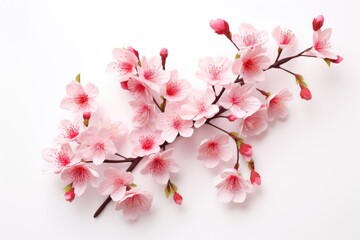 Cherry blossom branches on white background
