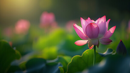 Obraz premium Lotus Flowers Blooming in Lotus Pond.