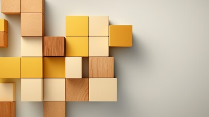 Graphic concept with wood blocks and paper