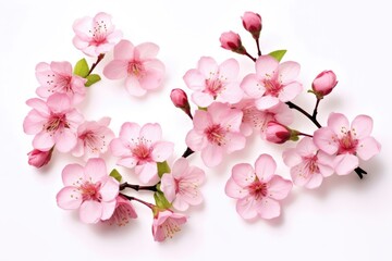 Cherry blossom branches on white background