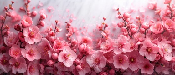  a bunch of pink flowers that are next to each other on a white and pink background with a white wall in the background and a white wall behind the flowers.