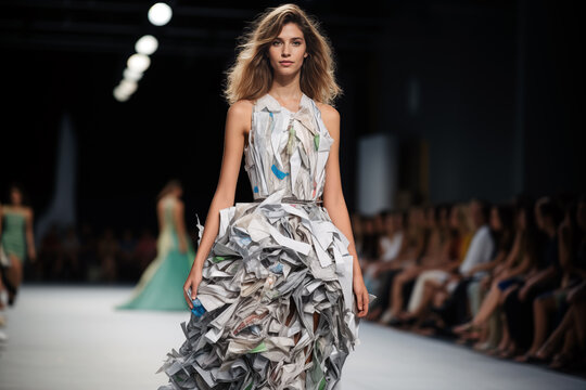 Unique paper dress on runway at fashion event Generative AI image