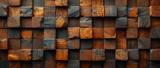  a close up of a wall made of wood planks with a pattern of squares and rectangles on each side of the wall and one side of the wall.