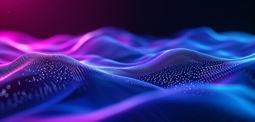 An interpretation of wireless communication waves, silk waves in gradients of blue and purple, symbolizing invisible data transfer. - obrazy, fototapety, plakaty