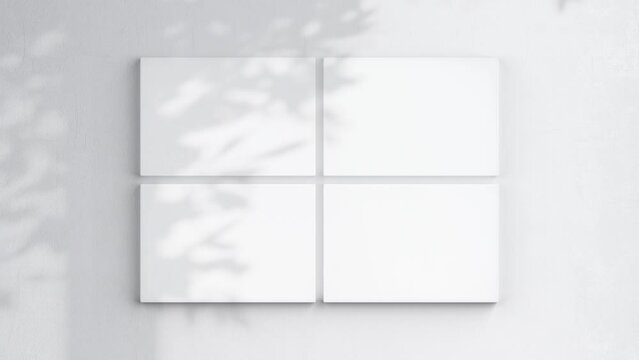 Four Horizontal Canvases Video Mockup 2x3, Blank Canvas On White Wall, Art Mockup, Minimalist Motion Mockup