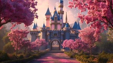 Fototapeta premium Beautiful pink princess castle