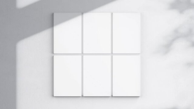 Six Canvases Video Mockup 2x3, Blank Vertical Canvas On White Wall, Art Mockup, Minimalist Motion Mockup