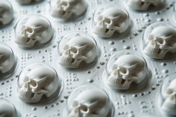 Fototapeta na wymiar Medicine blister packs, where the pills are little human skulls