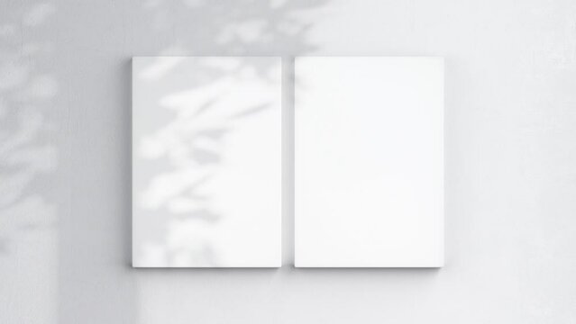 Two Canvases Video Mockup A ISO, Blank Vertical Canvas On White Wall, Art Mockup, Minimalist Motion Mockup