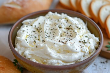 Low fat cream cheese spread made at home in a bowl