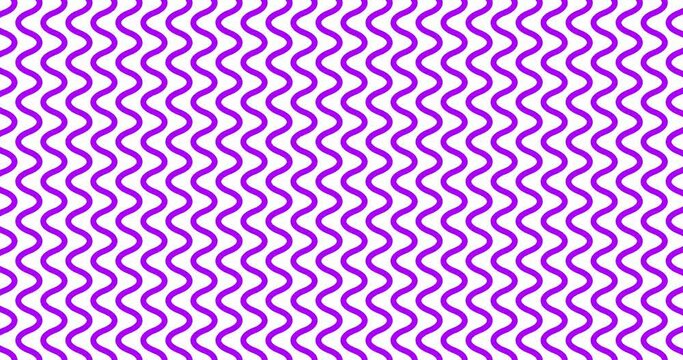 Curved and wavy zigzag stripes of lines moving in a triangles. geometric pattern. Flat minimalistic seamless looped moving purple lines animated white color background.